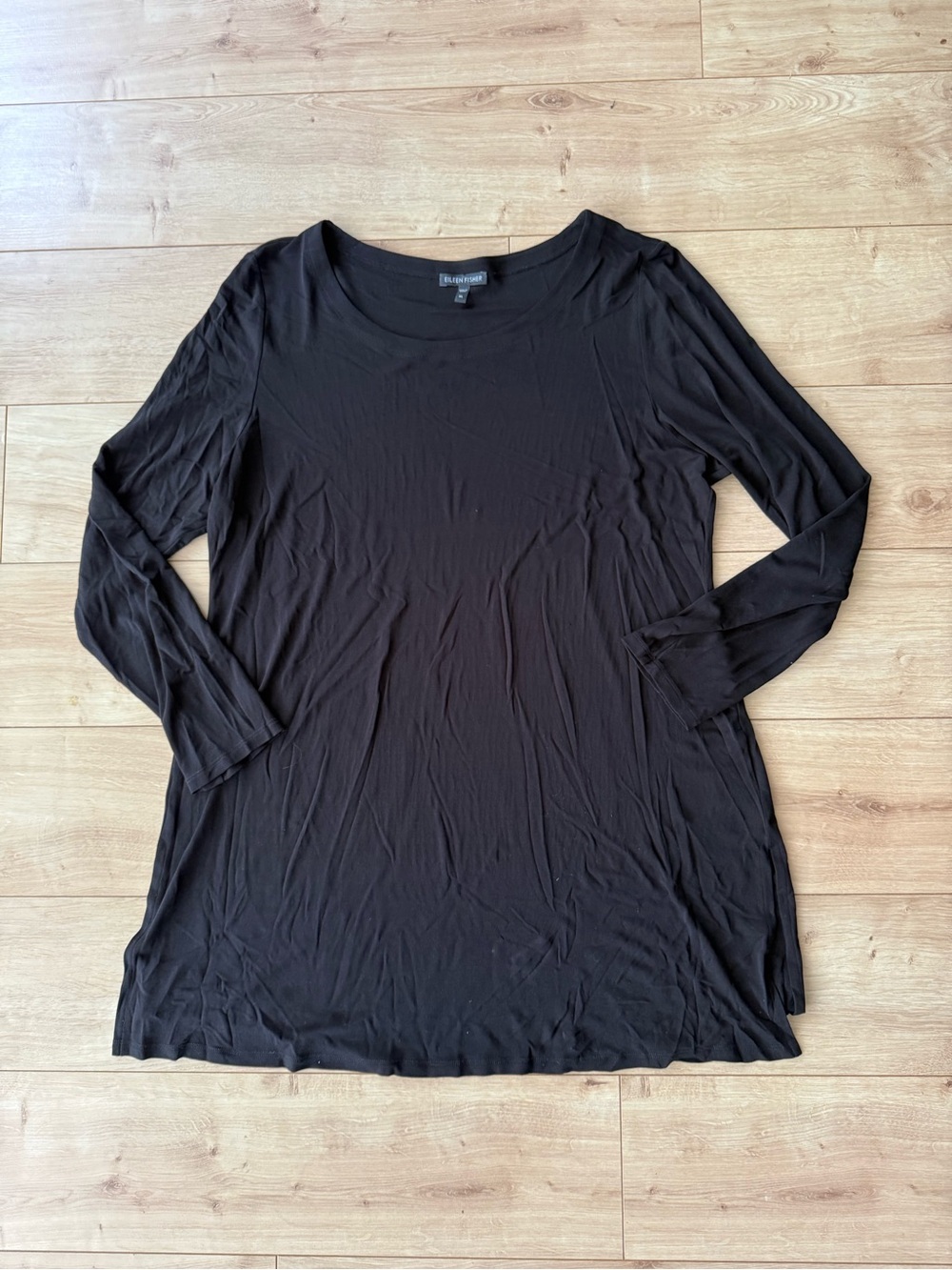Eileen Fisher Black 100% Silk Long Sleeve Tunic Top XL Minimalist Luxury